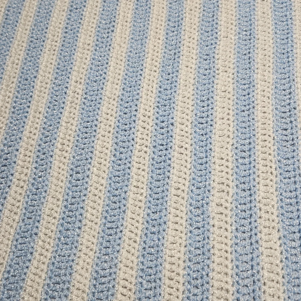 *New* Crochet  blue white stripe afghan baby throw blanket  approx. 34